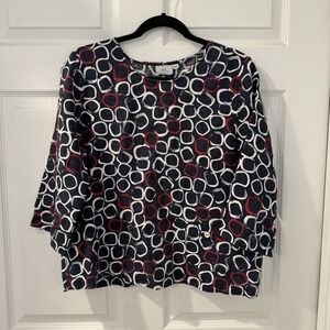 Hot Cotton Women's Top Sz M Linen Boxy Lagenlook Luxury Artsy Nautical Navy Blue